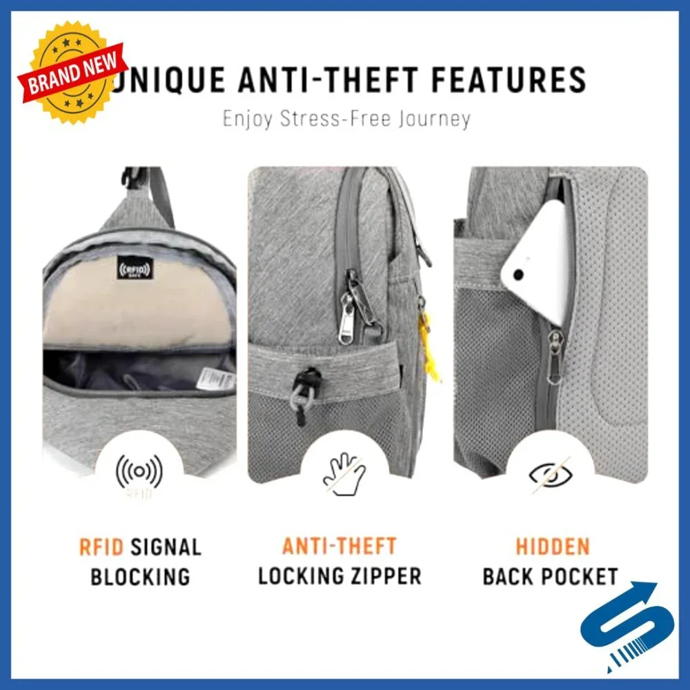 Anti-Theft RFID Crossbody Sling Bag with 7 Pockets Water-Resistant Travel